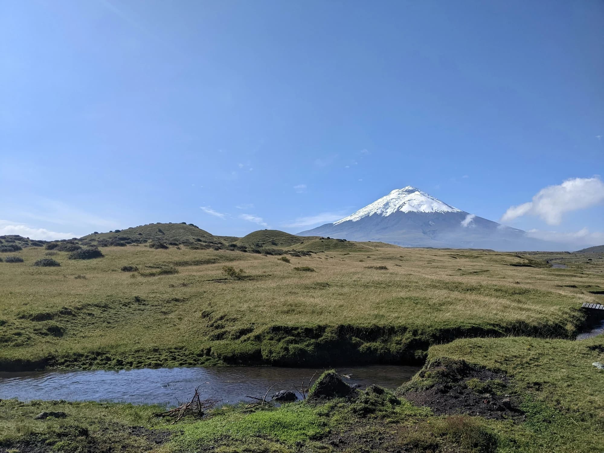 Páramo y río frente al volcán Cotopaxi, Ecuador. Fotografía de Ryan Doyle.